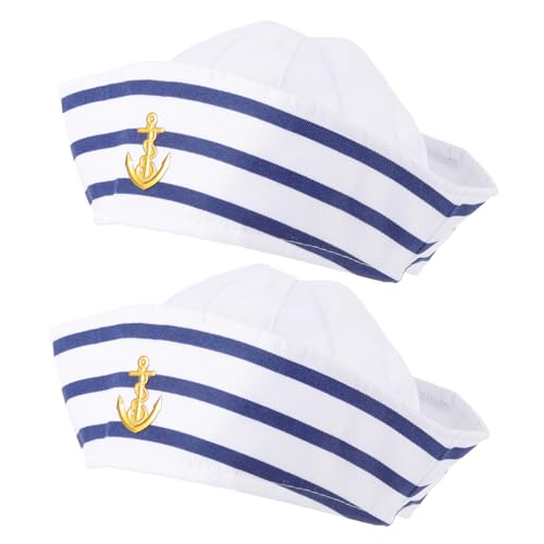 MERRYHAPY 2 Stück Matrosenmütze Gestreift Verstellbare Kapitänsmütze Aus Leichtem Für Erwachsene Atmungsaktive Segelboot Kostüm Kappe Für Cosplay Und Party von MERRYHAPY