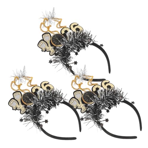 MERRYHAPY 3 Stück Kopfbedeckung für die Neujahrsparty frohes neues jahr stirnbänder Neujahrspapierhaarbänder Kopfbedeckung für die Silvesterparty Neujahrs -Haarzubehör Maozhai -Stoff Schwarz von MERRYHAPY