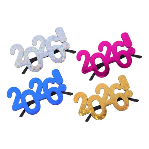 MERRYHAPY 4 Stück 2026 Partybrillen Glitzerbrillen Für Silvesterfeiern – Partygeschenke Für Feiertagstreffen – Neuartige Sonnenbrillen Requisiten Aus Kunststoff von MERRYHAPY