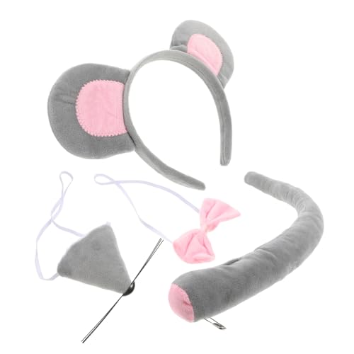 MERRYHAPY Dekoratives Mäuse Kostümset mit Weichem Grauem Stirnband Niedlichen Ohren und Rosa Schleife Bequemes Tierkostüm Zubehör für Erwachsene und Mädchen Karneval Halloween Party von MERRYHAPY