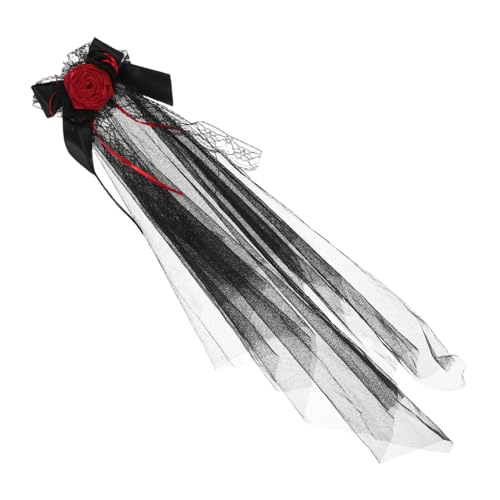 MERRYHAPY Gothic Halloween Brautschleier Stirnband mit Realistischer Rosenverzierung Schwarzer Netzschleier Komfortabler Sitz Langlebiges Halloween Bride Accessoire für Day Of The Dead und von MERRYHAPY