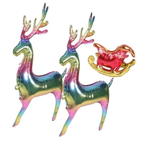 MERRYHAPY Großes Aufblasbares Weihnachtsrentier mit Schlitten Ballon Stehende Partydeko für Weihnachten Lebensechte Fotorequisite Integrierte Basis Farbverlaufene Weihnachtsdekoration von MERRYHAPY