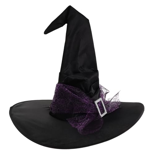 MERRYHAPY Hexenhut Damen Halloween Große Krempe Spitz Mit Spinnennetz-Stoff Leicht Komfortabel Verstellbar Cosplay Kostüm Accessoire Für Party Festliche Anlässe von MERRYHAPY