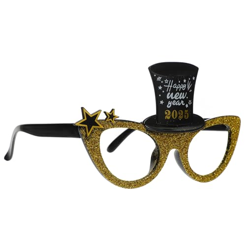 MERRYHAPY Silvester Party Brillen Katzenaugenrahmen Gold Glitzer Leichtes Foto Zubehör Lustige Tanzbrille für Neujahrsfeier und Fotorequisiten von MERRYHAPY