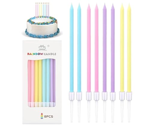 16 Stück Bunte Dünne Lange Geburtstagskerze,14cm Geburtstagskuchen Kerzen,Tortenkerzen Mit Haltern Für Geburtstagskerzen Kinder & Erwachsene,Dekorative Geburtstagstorte, Babyparty, Mädchenparty von MERVYNGLYNNHUNTER