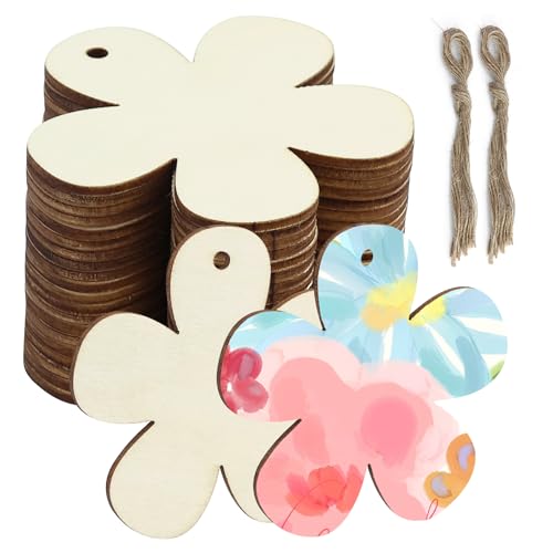 20 Stk. Holzblumen,Holz Blumen Scheiben mit Schnur, 7,5 cm zum Bemalen, Naturholzscheiben Basteln, für DIY Handwerk Scrapbooking Weihnachtsbaum Anhänger von MERVYNGLYNNHUNTER