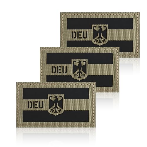 3 Stück Braun DEU Deutsche IR Infrarot Reflektierende Klett Patches Militär,Reflective Germany Flag Patch Für Rucksack Hut Jacke Militär Baseballkappe Uniform Kleidung Taktische Weste Hundegeschirr von MERVYNGLYNNHUNTER