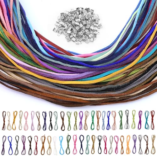60 m 60 Farben Lederbänder Bunte Lederband Ketten Flache Lederschnur Vintage Leder Schnur für DIY Schmuck Armband Halskette Basteln Handwerk 1 m pro Farbe von MERVYNGLYNNHUNTER