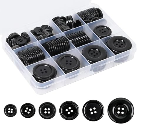 660 Stück Groß Knöpfe Schwarz, 0.7-3.5cm,4-Loch Rund Harz Knopf,Hemdknöpfe zum Basteln mit Aufbewahrungsbox für Nähen, Hemden, DIY Handwerk, Scrapbooking von MERVYNGLYNNHUNTER
