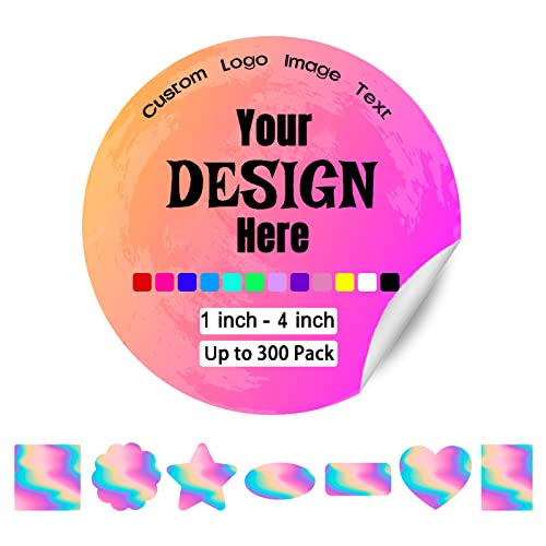 100 Stück Personalisierte Aufkleber Mehrfarbige Etiketten Angepasst von jedem Text & Bild oder Eigenes Design gedruckt in mehreren Formen von MESHELEY