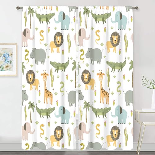 Meshelly Safari-Vorhänge für Babys, Jungen, 132x213 cm, Stangentasche, Kinderzimmer, Dekoration, Wald, Dschungel, Cartoon, Löwe, Elefant, bedruckt für Kinderzimmer, Spielzimmer, Stoff, 2 Paneele Meshelly Safari-Vorhänge für Babys, Jungen, 132x213 cm, Stangentasche, Kinderzimmer, Dekoration, Wald, Dschungel, Cartoon, Löwe, Elefant, bedruckt für Kinderzimmer, Spielzimmer, Stoff, 2 Paneele von MESHELLY