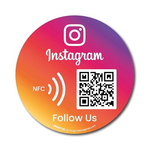 MESSAGENES | Follow Us on Instagram QR NFC Sticker | Social Media Sticker | Boost Follower | Pack 2 runde Einheiten | Dynamischer und wiederverwendbarer QR | Instagram Aufkleber für Business | Premium von MESSAGENES