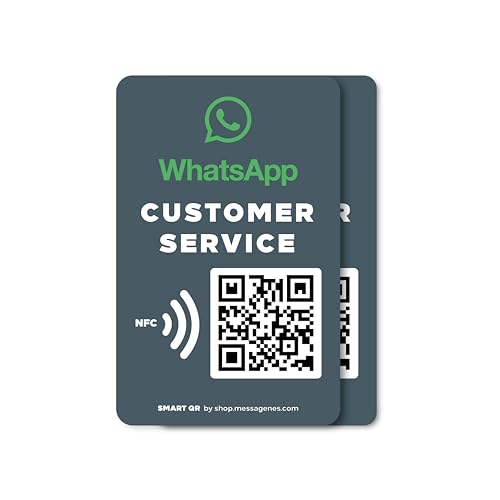 MESSAGENES | WhatsApp QR & NFC Personalisierbarer Empfang | 2 Stück Aufkleber Größe NFC Karte wiederverwendbar | Verbinden Sie Ihre Kunden mit WhatsApp | Empfangslösung von MESSAGENES