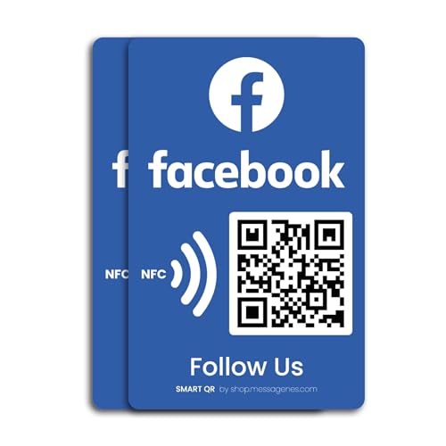 MESSAGENES Follow Us on Facebook QR NFC-Aufkleber, Follower gewinnen, Packung 2 rechteckige Einheiten, anpassbare, dynamische und wiederverwendbare QR, Facebook-Aufkleber für Unternehmen von MESSAGENES