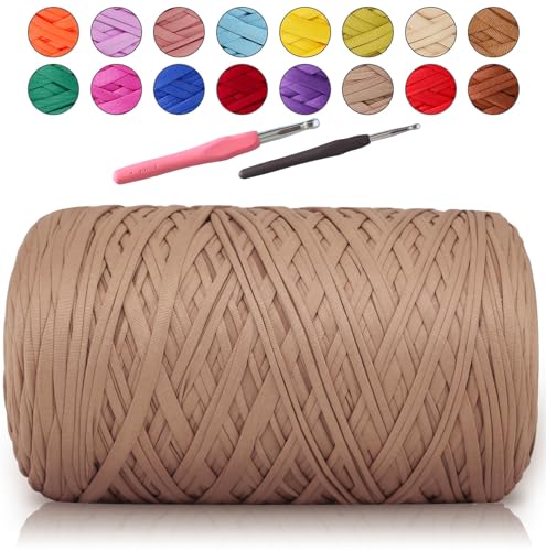MESTOON T-Shirt-Garn zum Häkeln (1000 g/295 YDS), weiches, elastisches T-Shirt-Tuch für Anfänger und Heimwerker, Stricken, Häkeln/Tasche/Korb/Untersetzer, Polyestergewebe, grob, dickes Garn (1, Khaki) von MESTOON