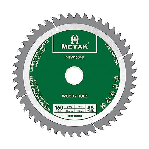METAK HM Kreissägeblatt 160x20mm, 48 Zähne für Holz - Kompatibel mit Metabo, Bosch & vielen weiteren Marken Sägeblatt 160mm Präzise Schnitte in Holzwerkstoffen von METAK