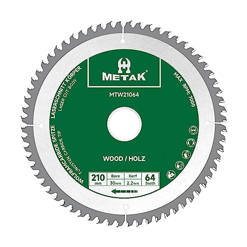 METAK HM Kreissägeblatt 210x30mm, 64 Zähne für Holz - Kompatibel mit Metabo, Bosch & vielen weiteren Marken Sägeblatt 210mm Präzise Schnitte in Holzwerkstoffen von METAK