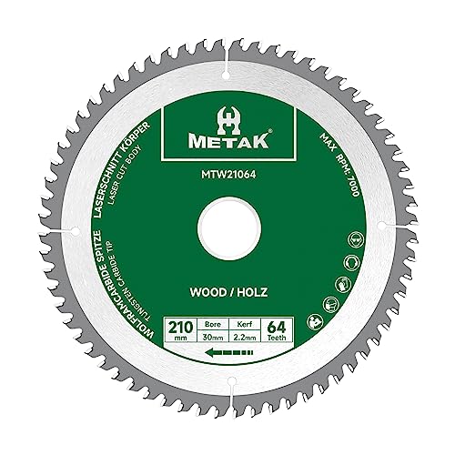METAK HM Kreissägeblatt 210x30mm, 64 Zähne für Holz - Kompatibel mit Metabo, Bosch & vielen weiteren Marken Sägeblatt 210mm Präzise Schnitte in Holzwerkstoffen METAK HM Kreissägeblatt 210x30mm, 64 Zähne für Holz - Kompatibel mit Metabo, Bosch & vielen weiteren Marken Sägeblatt 210mm Präzise Schnitte in Holzwerkstoffen von METAK