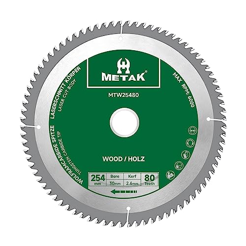 METAK HM Kreissägeblatt 254x30mm, 80 Zähne für Holz - Kompatibel mit Metabo, Bosch & vielen weiteren Marken Sägeblatt 254mm Präzise Schnitte in Holzwerkstoffen von METAK