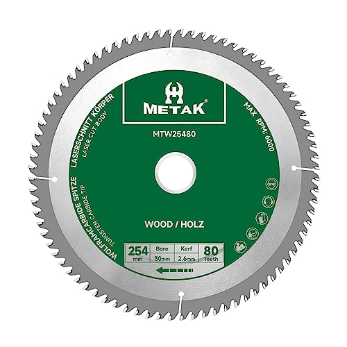 METAK HM Kreissägeblatt 254x30mm, 80 Zähne für Holz - Kompatibel mit Metabo, Bosch & vielen weiteren Marken Sägeblatt 254mm Präzise Schnitte in Holzwerkstoffen METAK HM Kreissägeblatt 254x30mm, 80 Zähne für Holz - Kompatibel mit Metabo, Bosch & vielen weiteren Marken Sägeblatt 254mm Präzise Schnitte in Holzwerkstoffen von METAK