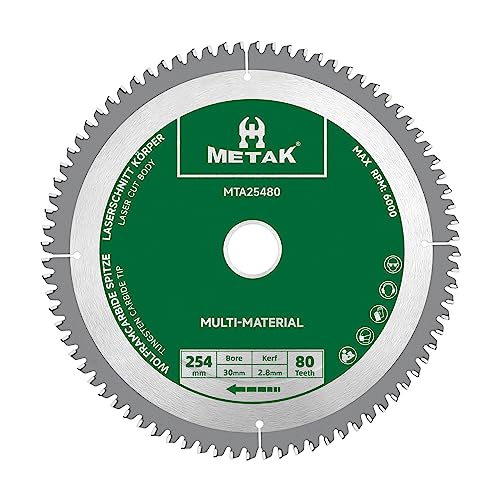 METAK HM Kreissägeblatt 254x30mm 80 Zähne für Aluminium Multi-Material Sägeblatt 254x30 Ideal für Holz, Laminat, MDF, Kunststoff, und Kupfer - Kompatibel mit Metabo, Bosch & vielen weiteren Marken METAK HM Kreissägeblatt 254x30mm 80 Zähne für Aluminium Multi-Material Sägeblatt 254x30 Ideal für Holz, Laminat, MDF, Kunststoff, und Kupfer - Kompatibel mit Metabo, Bosch & vielen weiteren Marken von METAK