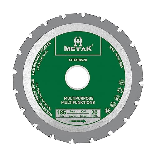 METAK HM Multifunktions Kreissägeblatt 185x30 mm für Holz, Metall, Aluminium | Multi Material Sägeblatt 185mm 20 Zähne für Stahl | Reduzierring 30 mm inklusive METAK HM Multifunktions Kreissägeblatt 185x30 mm für Holz, Metall, Aluminium | Multi Material Sägeblatt 185mm 20 Zähne für Stahl | Reduzierring 30 mm inklusive von METAK