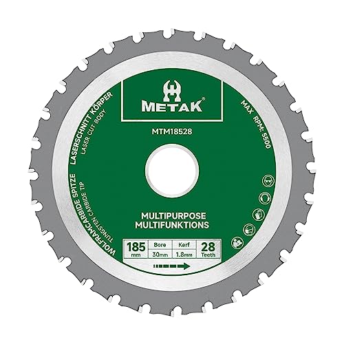 METAK HM Multifunktions Kreissägeblatt 185x30 mm für Holz, Metall, Aluminium | Multi Material Sägeblatt 185mm 28 Zähne für Stahl | Reduzierring 30 mm inklusive METAK HM Multifunktions Kreissägeblatt 185x30 mm für Holz, Metall, Aluminium | Multi Material Sägeblatt 185mm 28 Zähne für Stahl | Reduzierring 30 mm inklusive von METAK