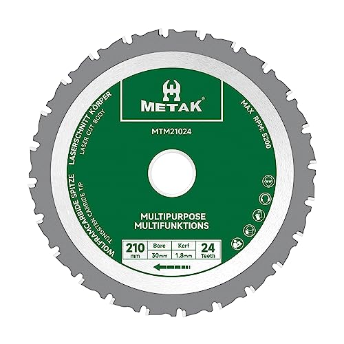 METAK HM Multifunktions Kreissägeblatt 210x30 mm für Holz, Metall, Aluminium | Multi Material Sägeblatt 210mm 24 Zähne für Stahl | Reduzierring 30 mm inklusive von METAK