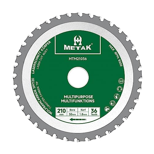 METAK HM Multifunktions Kreissägeblatt 210x30 mm für Holz, Metall, Aluminium | Multi Material Sägeblatt 210mm 36 Zähne für Stahl | Reduzierring 30 mm inklusive von METAK