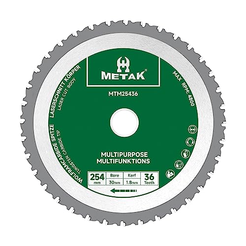 METAK HM Multifunktions Kreissägeblatt 254x30 mm für Holz, Metall, Aluminium | Multi Material Sägeblatt 254mm 36 Zähne für Stahl | Reduzierring 30 mm inklusive von METAK