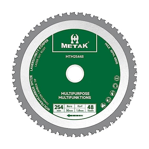 METAK HM Multifunktions Kreissägeblatt 254x30 mm für Holz, Metall, Aluminium | Multi Material Sägeblatt 254mm 48 Zähne für Stahl | Reduzierring 30 mm inklusive von METAK