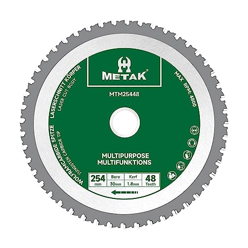 METAK HM Multifunktions Kreissägeblatt 254x30 mm für Holz, Metall, Aluminium | Multi Material Sägeblatt 254mm 48 Zähne für Stahl | Reduzierring 30 mm inklusive METAK HM Multifunktions Kreissägeblatt 254x30 mm für Holz, Metall, Aluminium | Multi Material Sägeblatt 254mm 48 Zähne für Stahl | Reduzierring 30 mm inklusive von METAK