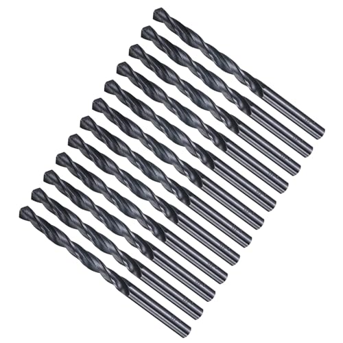 METALLIXITY Bohrer (6,4 mm) 12 Stück, 4241 Hochgeschwindigkeitsstahl Gerader Schaft Nitrierung Schwarz 118° für Holz Kunststoff Eisen Kupfer Aluminium Weichmetall von METALLIXITY