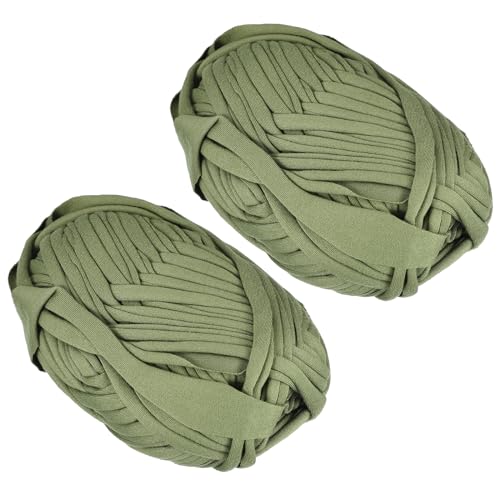 METALLIXITY Garn Elastisches Gewebe (200g/7oz) 2 Stück, Polyester Häkelstoffgarn - für DIY-Projekte, Taschenkorb, Baumwollstoff und T-Shirt, Moosgrün von METALLIXITY
