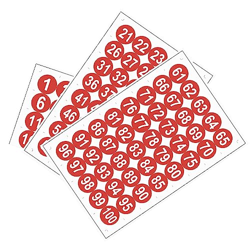 METALLIXITY Runde Nummernaufkleber (50mm/1,97") 100 Stück, PVC Nummer 1-100 Selbstklebende Etiketten - für die Aufbewahrung von zu Hause, Briefkästen, Weiß/Rot von METALLIXITY