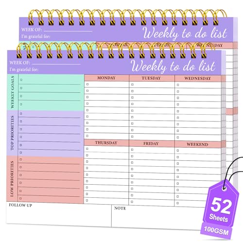 2 Pack To-do-Listen Wochenplaner Block mit 52 Undatierten Seiten, Wöchentlicher Notizblock mit Zielen, A4 Wochenplaner Notizblock 8.5"×11", Aufgabenplanungsblock mit Pp Einband für Frauen Männer 2 Pack To-do-Listen Wochenplaner Block mit 52 Undatierten Seiten, Wöchentlicher Notizblock mit Zielen, A4 Wochenplaner Notizblock 8.5"×11", Aufgabenplanungsblock mit Pp Einband für Frauen Männer von METEOROCK