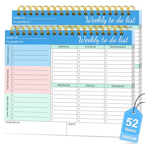 2 Pack To-do-Listen - Wöchentliche Planer Notizblock, Undatiert Wöchentlichen Schreibtisch Planer, 52 Seiten Spirale Gebundenen Notizblock mit Checkliste, 8,5 "× 11" 2 Pack To-do-Listen - Wöchentliche Planer Notizblock, Undatiert Wöchentlichen Schreibtisch Planer, 52 Seiten Spirale Gebundenen Notizblock mit Checkliste, 8,5 "× 11" von METEOROCK