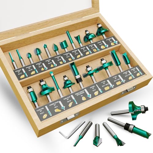 20-teiliges Fräser-Bit-Set mit Holzkoffer, 6,35 mm Schaft, Hartmetall-Fräser für Holzbearbeitung, professionelle und anfängerfreundliche Holzwerkzeuge 20-teiliges Fräser-Bit-Set mit Holzkoffer, 6,35 mm Schaft, Hartmetall-Fräser für Holzbearbeitung, professionelle und anfängerfreundliche Holzwerkzeuge von METOTY