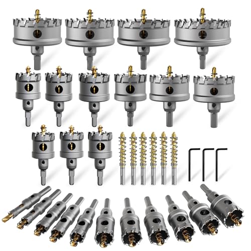 33-teiliges Lochsägen-Set für Metall, TCT Hartmetallbestücktes Lochsägenbohrer-Set für Hartmetall, Edelstahl, Eisen, Aluminium, Kunststoff. von METOTY