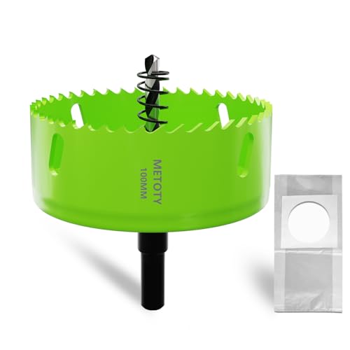METOTY 100mm Bi-Metall-Lochsäge,Universal HSS M42 Lochsägen,mit Dreiecksschaft Adapter und Zentrierbohrer, Ein kostenloser Staubbeutelfür Aluminium, Metalle, Kunststoffe, Acrylglas, Holz, Gipskarton von METOTY