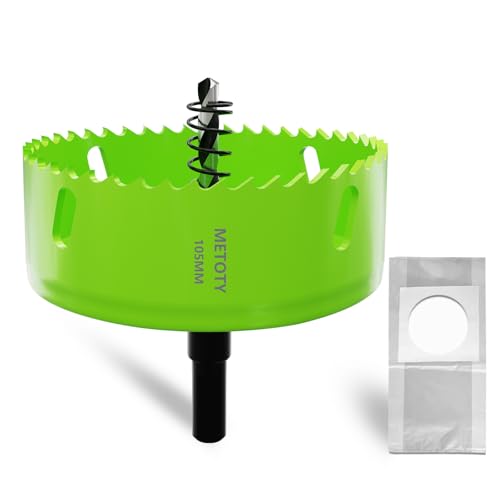 METOTY 105mm Bi-Metall-Lochsäge,Universal HSS M42 Lochsägen,mit Dreiecksschaft Adapter und Zentrierbohrer, Ein kostenloser Staubbeutelfür Aluminium, Metalle, Kunststoffe, Acrylglas, Holz, Gipskarton von METOTY
