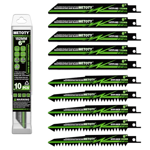 METOTY 10Stück 152mm Säbelsägeblätter Set für Metall Holz Eisen, Wechselsägeblatt Set - 5 TPI & 14 TPI, mit Organizer Case, Haltbare HCS für Baumzweige von METOTY