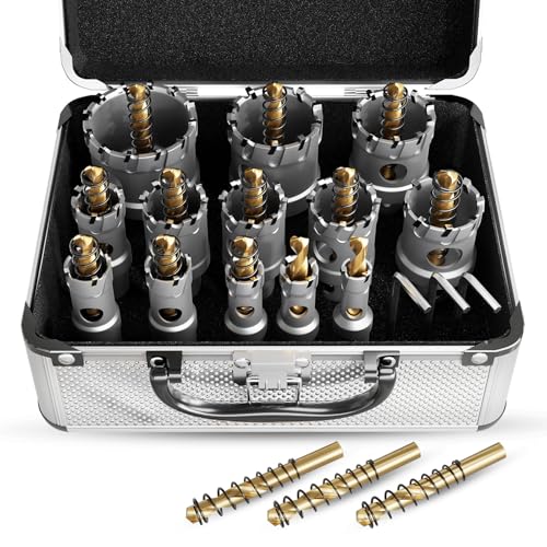 METOTY 19 stück lochsäge metall set,Hartmetall Lochsäge,Hartmetall Bohrer Metall tarke TCT Bohrer Set,mit Titan-Piloten und L-Wrench,für Stahl Eisen Aluminum Metall Hole Saw von METOTY