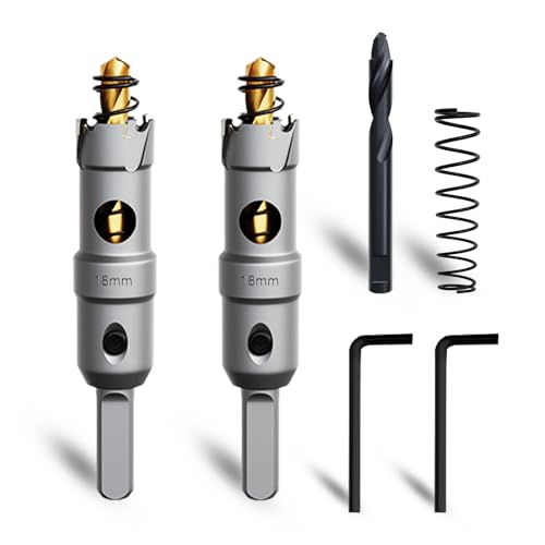 METOTY 2 Stück 18mm lochsäge metall，Hartmetall Lochsäge,Hartmetall Bohrer,mit Ein zusätzlicher nitrierter Stufenführungsbohrer gratis und L-Wrench,für Stahl Eisen Aluminum Metall von METOTY