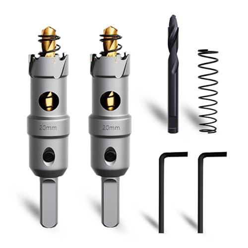 METOTY 2 Stück 20mm lochsäge metall，Hartmetall Lochsäge,Hartmetall Bohrer,mit Ein zusätzlicher nitrierter Stufenführungsbohrer gratis und L-Wrench,für Stahl Eisen Aluminum Metall von METOTY