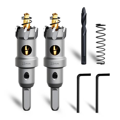 METOTY 2 Stück 23mm lochsäge metall，Hartmetall Lochsäge,Hartmetall Bohrer,mit Ein zusätzlicher nitrierter Stufenführungsbohrer gratis und L-Wrench,für Stahl Eisen Aluminum Metall von METOTY