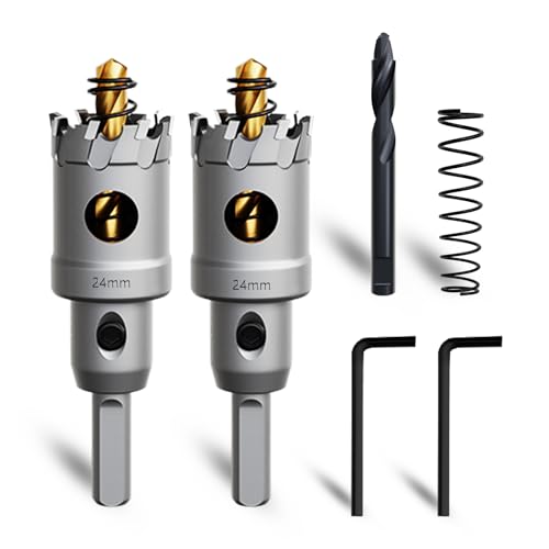 METOTY 2 Stück 24mm lochsäge metall，Hartmetall Lochsäge,Hartmetall Bohrer,mit Ein zusätzlicher nitrierter Stufenführungsbohrer gratis und L-Wrench,für Stahl Eisen Aluminum Metall von METOTY