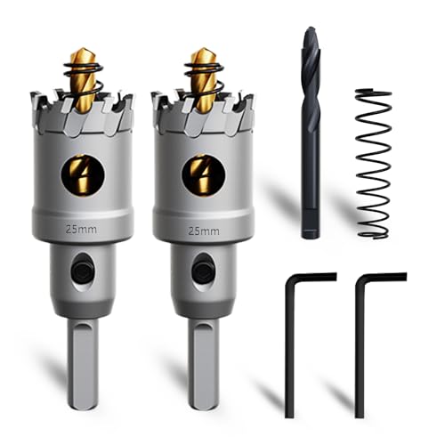 METOTY 2 Stück 25mm lochsäge metall，Hartmetall Lochsäge,Hartmetall Bohrer,mit Ein zusätzlicher nitrierter Stufenführungsbohrer gratis und L-Wrench,für Stahl Eisen Aluminum Metall von METOTY