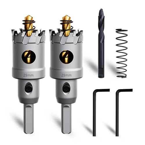 METOTY 2 Stück 29mm lochsäge metall，Hartmetall Lochsäge,Hartmetall Bohrer,mit Ein zusätzlicher nitrierter Stufenführungsbohrer gratis und L-Wrench,für Stahl Eisen Aluminum Metall von METOTY