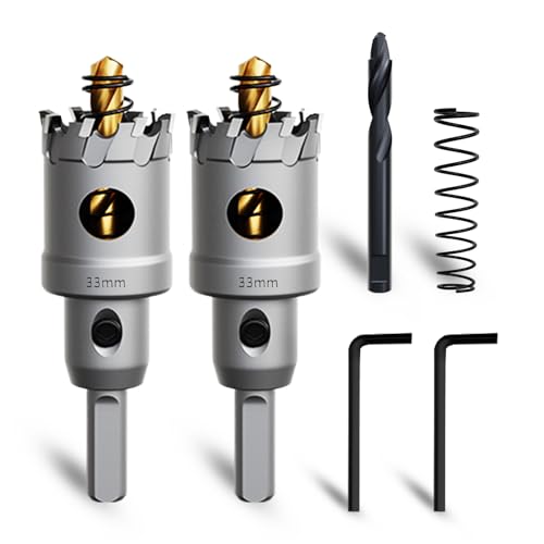 METOTY 2 Stück 33mm lochsäge metall,Hartmetall Lochsäge,Hartmetall Bohrer,mit Ein zusätzlicher nitrierter Stufenführungsbohrer gratis und L-Wrench,für Stahl Eisen Aluminum Metall METOTY 2 Stück 33mm lochsäge metall,Hartmetall Lochsäge,Hartmetall Bohrer,mit Ein zusätzlicher nitrierter Stufenführungsbohrer gratis und L-Wrench,für Stahl Eisen Aluminum Metall von METOTY